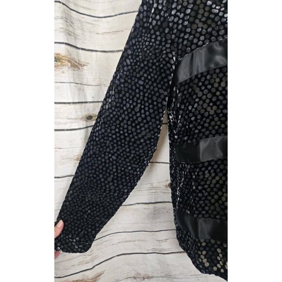 Samuel Dong Velvet Burnout Tie Front Top Womens Large Dot Print Whimsigoth Black - Picture 5 of 9